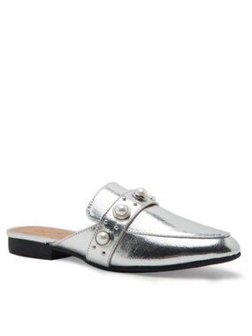 Clearance Sale - Crinkled Silver Embellished Metallic Mules, Flats